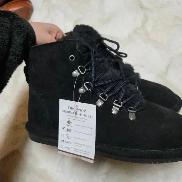 Bearpaw Kerri suede fuzzy wool skeepskin hiking boot neverwet Size 11 Black - Picture 3 of 10